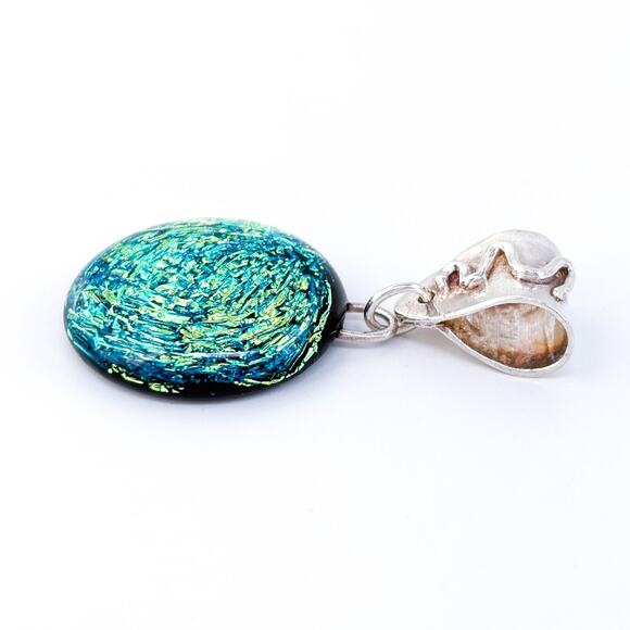 Vintage Sterling Silver 925 Blue Green Dichroic Glass Pendant - Picture 3 of 6